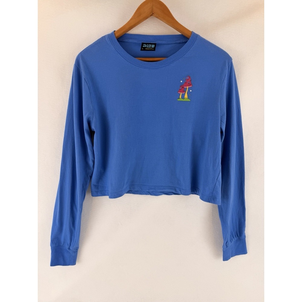 Crop Top A-Lab Women Large The Wizard Alien Graphic Blue Long Sleeve Y2K